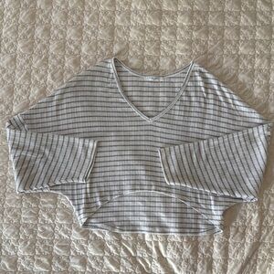 Project Social T Gray and White Striped Crop Top